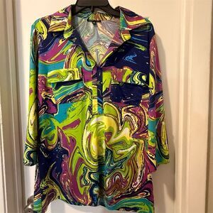 E39 by Eric Women’s Multicolor Psychedelic Graphic Print Long Sleeve Shirt M